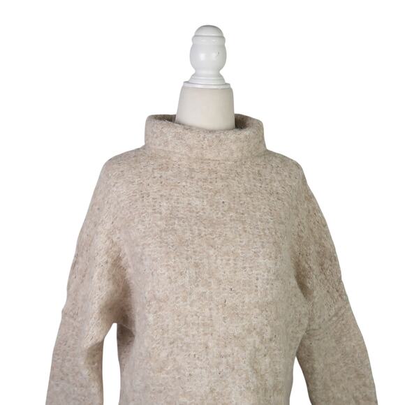 Free People Cream Oatmeal Alpaca Wool Knit Mockneck Sweater S - Picture 2 of 6